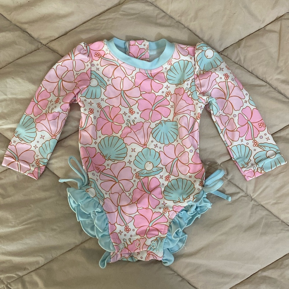 Caden Lane Pink and Blue Kids Swim One Piece